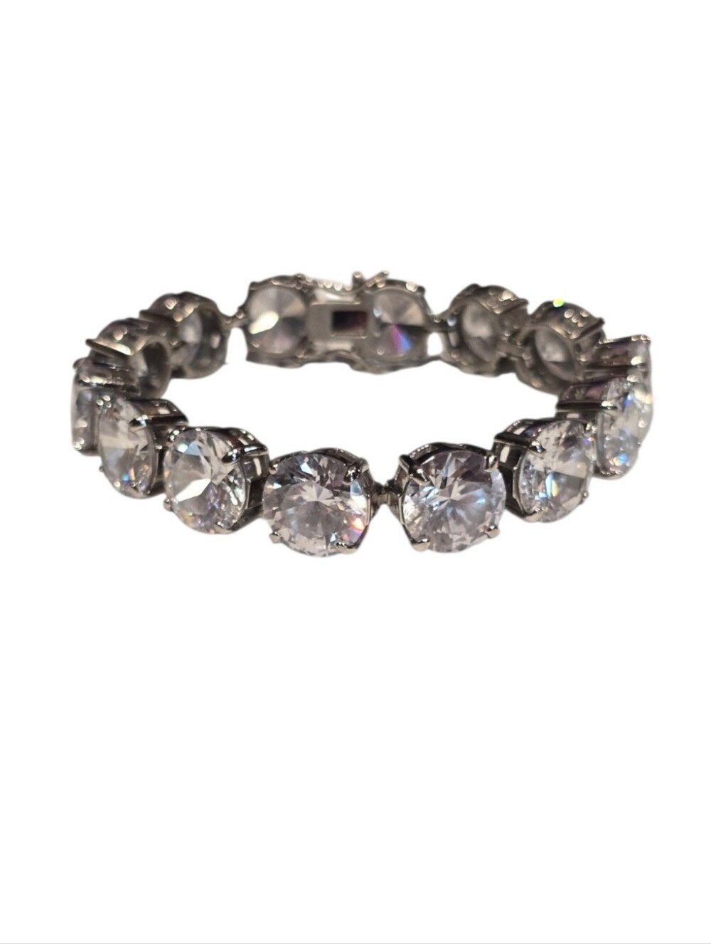 Crystal Round Brilliant Cut Silvertone Tennis Bracelet
